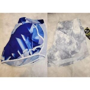 2 Pair Women's Medium Running Shorts Under Armour Gray Marble Blue Geometric - M